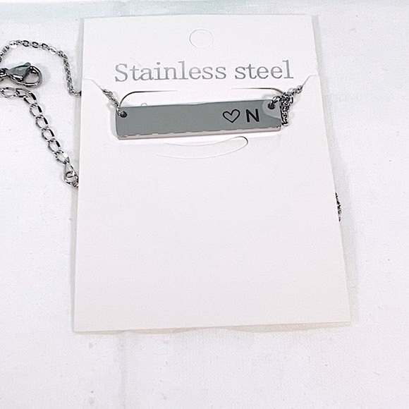 Love N Titanium Stainless Steel Custom Personalized Initial Bar Heart Necklace - Picture 1 of 8